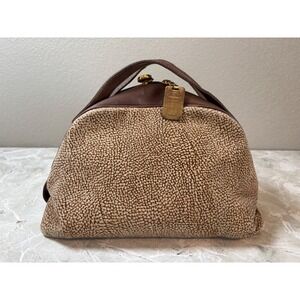 Borbonese Redwall Satchel Bag Brown Tan Leather Pochette Doctor Style Quail